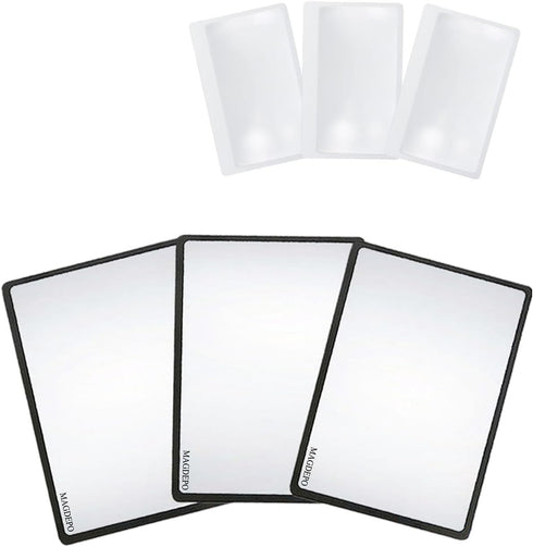 MAGDEPO 3X Magnifying Sheet 3 Pack Plastic Lightweight Page Lens + 3 Card Magnifying Lenses Suitable for Reading Small Patterns, Texts, Prints, Ne...