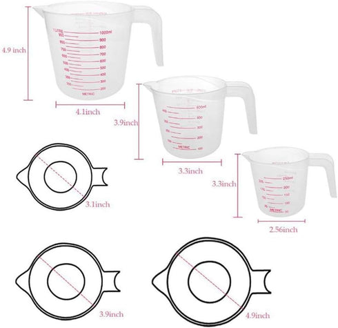 Plastic Measuring Cup Set,3Pcs BPA Free Plastic Clear Heat-resistant with Angled Grip and Spout Stackable Liquid Measuring Cup for Kitchen Use...
