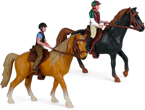 People Horse Riding Figurine Realistic Riding People Action Figure Plastic Horse Rider Model for Farm Animal, Set of 2...