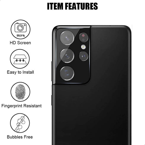 (2+2) For Samsung Galaxy S21 Ultra 5G (2 Pack) Screen Protector (Not Glass), Flexible Soft TPU Film and (2 Pack) Camera Lens Protector, Fingerprin...