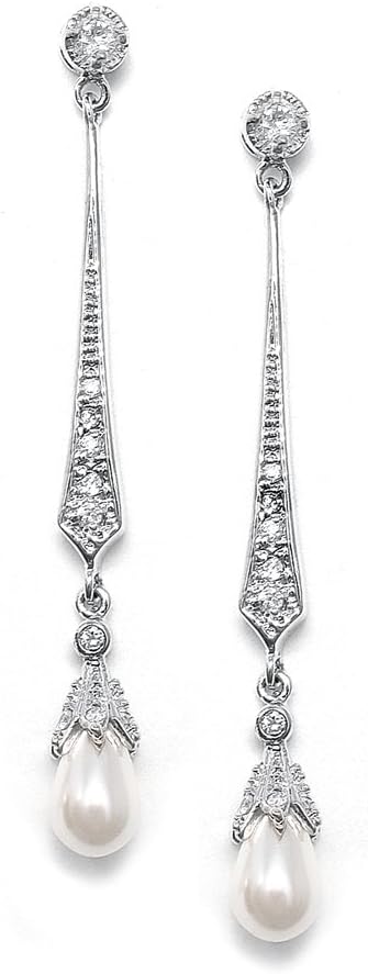 Mariell Silver Dangle Earrings with Freshwater Pearls and Cubic Zirconia for Wedding...