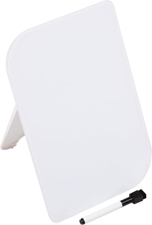Glass Dry Erase Board with Easel and Marker for Office, Home and School Supplies, 8.25"x 5.9", White...