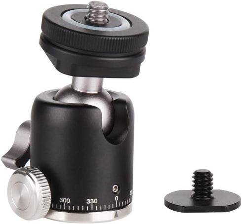 Camera Tripod Mini Ball Head Mount with Cold Shoe - Metal Professional Panoramic Ballhead 360° Pan 90° Tilt Tripod Mount Adapter with 1/4" Screw f...