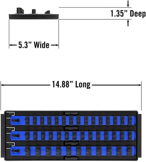 Ernst Manufacturing 8491 Socket Boss Multi-Drive Socket Organizer Tray with 13” Socket Rails, Blue – Drive Socket Storage Tray for Automotive Serv...