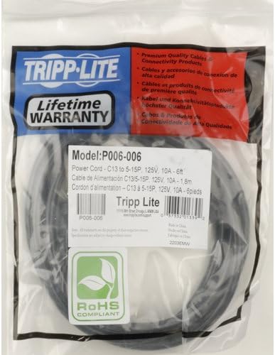 Tripp Lite Standard Computer Power Cord 10A,18AWG (NEMA 5-15P to IEC-320-C13) 6-ft.(P006-006)...