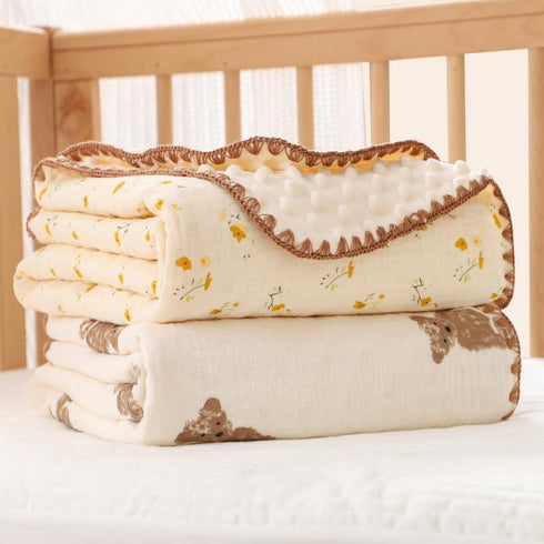 Baby Soft Muslin Thick Blanket Cotton and Dotted Backing Double Layer Receiving Blanket 40"x40" Yellow Floral...