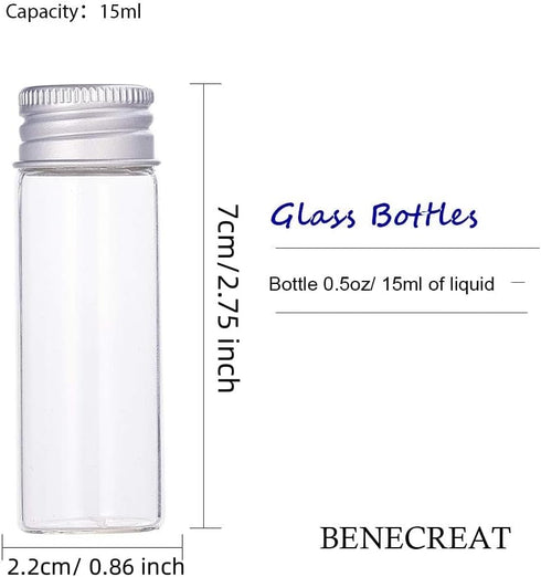 BENECREAT 20 Pack 15ml/0.5oz Glass Bottles Sample Vials with Screwed Aluminum Caps for Wishing Message Bottle, Sample Liquid, Arts & Crafts, Weddi...
