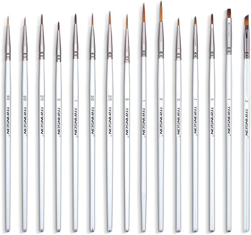 Transon Fine Detail Paint Brush Set 15pcs for Miniature Models Craft Painting Body Painting with Acrylic Gouache Watercolor Tempera and Oil Paint...