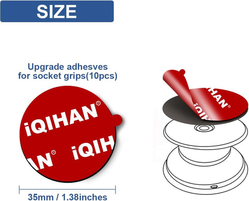 10pcs Sticky Adhesive Replacement for Socket Grip Base, Sticker Pads for Back of Phone Collapsible Grip Holder & Stand - 35mm/1.38inch Round Stron...