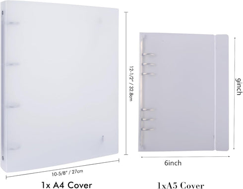 2Pcs/Set 1Pcs A4 4 Ring And1Pcs A5 6 Ring Binder Cover Clean Transparent Soft PVC for Refillable Notebook Shell withMatte surfaceforStamp & Die St...