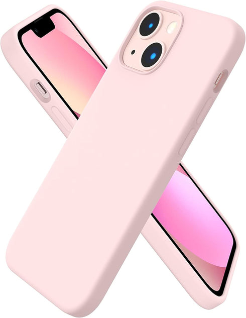 ORNARTO Compatible with iPhone 13 Mini Case, Slim Liquid Silicone 3 Layers Full Covered Soft Gel Rubber with Microfiber Case Cover 5.4 inch-Pink...