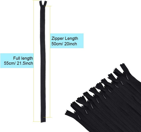 40Pcs 20 Inch Nylon Invisible Zippers Sewing for Tailor Sewing Crafts, Dresses, Skirts, Pillows DIY Crafter's Special (Black)...