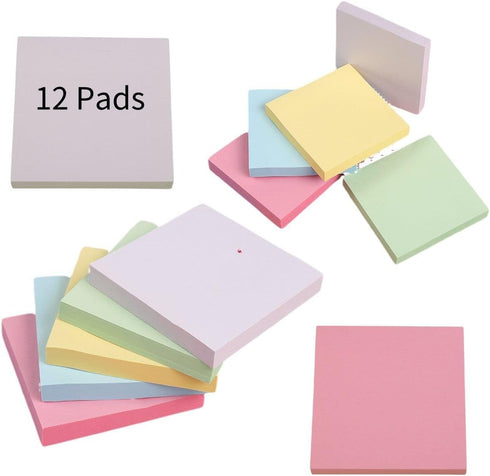qiqinyang Non-Marking Tearable Office Sticky Notes – 12 Packs of Colorful Self-Adhesive Sticky Notes, 100 Pages Per Pack, Compact 3 * 3 Size – Ide...