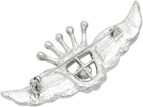 Rosemarie & Jubalee Women's Stunning Silver Tone Angel Wings with Crown Top Crystal And Simulated Pearl Brooch Lapel Pin, 1.25"...