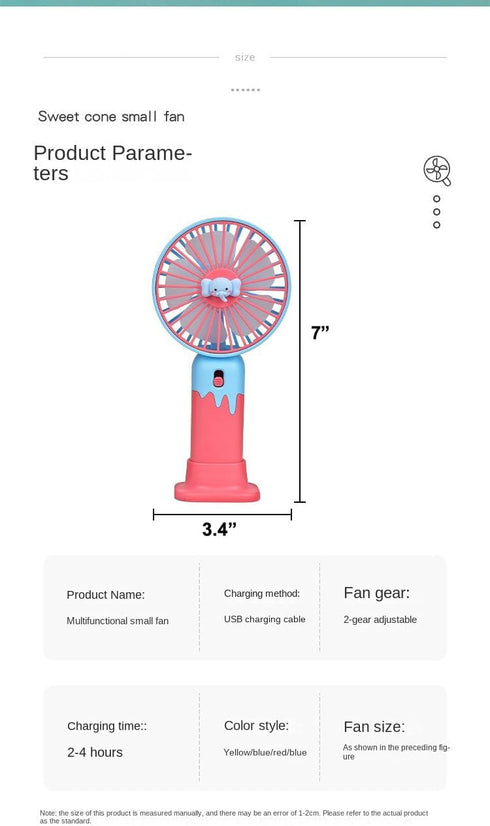 New Cartoon Fruit Handheld Fan USB Charging 2-speed Wind with base Portable Fan Summer Fan Gift fan (Dblue)...