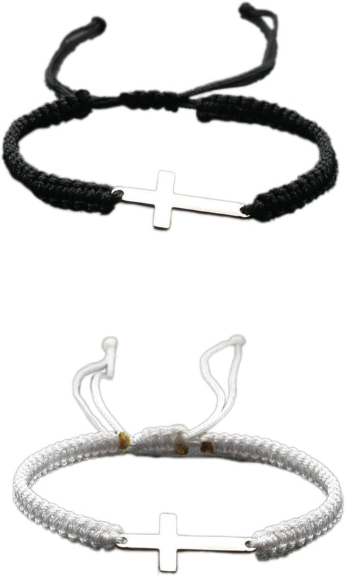 Pingyongchang 2Pcs Handmade Cross Lucky Knot Adjustable Red Black String Protection Christian Bracelet Boho Amulet Rope Bracelet for Women Men Cou...