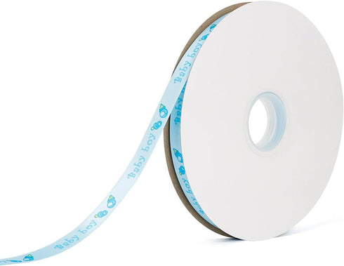 Baby Boy Ribbons, Light Blue Celebration Double Face Satin Craft Ribbon, 4/8 Inch x 100Yard, Perfect for Baby Showers Birthday Party Favors Gift W...