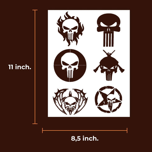 Punisher Stencil | Reusable Halloween Horror Skull Face Paint Gothic Graffiti Street Art Stencils for Painting on Wood, Glass, Wall, Rock, Fabric,...