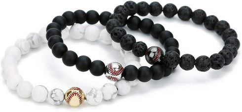 COLORFUL BLING Baseball Power Bracelet Silver Plated Fashion Baseball Sports Charm Beads Fit Pandora Black and Grey All in Faith Jewelry for Men W...