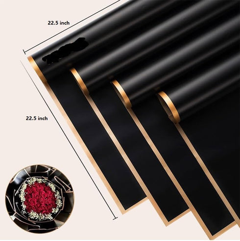 Goviw Floral Wrapping Paper 20 Sheets Waterproof wrap paper 22.5x22.5 inch(Black&Gold Edge) + 12 pcs 3D golden butterfly stickers DIY Crafts Flora...