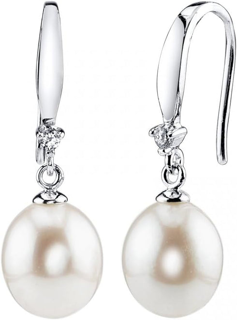 The Pearl Source Real Pearl Dangle Earrings for Women with Genuine AAA Quality White Freshwater Cultured Pearl...