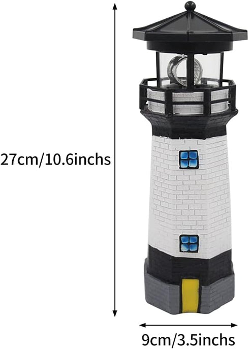 Solar Lighthouse Outdoor Solar Rotating LED Lighthouse Light Waterproof Lighthouse Statue Decorative LED Rotating Lamp for Garden Landscape Outsid...