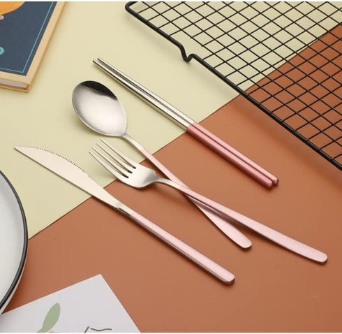 Portable Travel Utensils Set with Case, Pink Reusable Silverware Set, TWUTGAYW 18/8 Stainless Steel Knife Forks Spoons Chopsticks Reusable Travel ...
