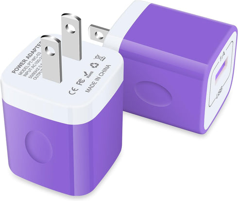 USB-A Wall Plug Charger Purple for Google Pixel 8a 8 7 Pro,Samsung Galaxy A55/A15/A53,S24/S23/S22/S21,2-Pack USB Power Adapter Charging Cube Brick...