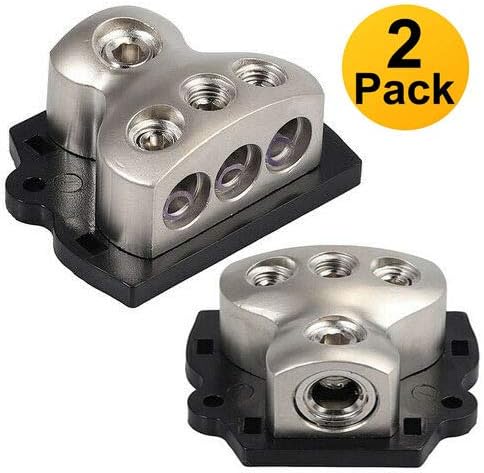 3 Way Power Distribution Block, 1x 0 Gauge in / 3X 4 Gauge Out Amp Power Distribution Ground Distributor Connecting Block for Car Amplifier Audio ...