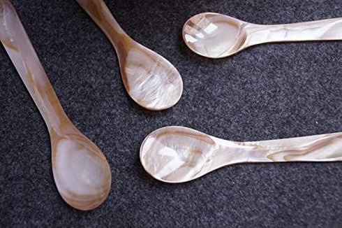 DUEBEL Set of 6 Pink Mother of Pearl 4.5 inch / 11cm MOP Caviar Spoons W Round Handle for Caviar Serving or Egg Serving...