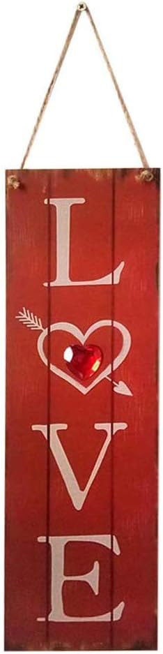 BinaryABC Valentine's Day Wooden Sign Plaque Door Wall Hanging Decorations (Red)...