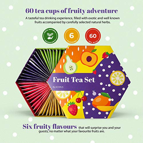 ACORUS Fruit Luxury Tea Set - Assorted Fruit and Herbal Teas Box, Tea Gift Sets, Large Variety Pack, Perfect for Refreshing Iced Drinks, Sampler 6...