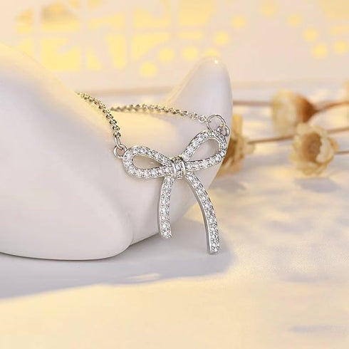 Rhinestone Bow Necklace for Women, Tiny Dainty 14K Gold Plated Bowknot Pendant Choker Necklace Makes A Cute Bow Jewelry Gift for Women Girls...
