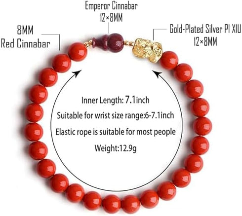 L&C Feng Shui Wealth Bracelets for Woman - 8MM Red Cinnabar Gourd Dragon Pi Xiu Sterling Silver Stretch Adjustable Beaded Bracelets for Woman Prot...