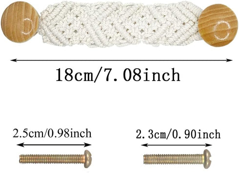 2 Pack Bohemian Style Rope Knobs Door Handle Rope Knot Cabinet Drawer Cupboard Furniture Door Wooden Pulls Handles Drawer Pulls for Kitchen Cabine...