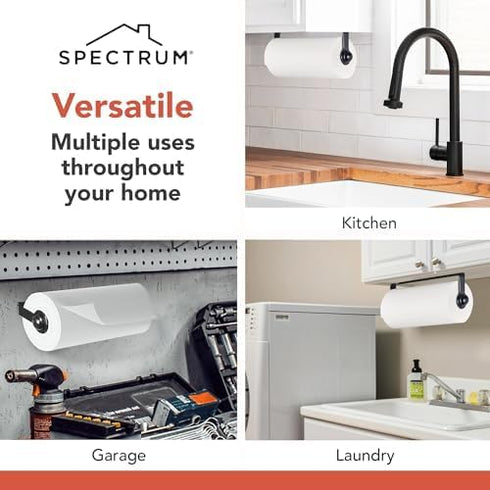 Spectrum Paper Towel Holder for Under Cabinet - Hanging Wall Mount Paper Towel Holder for Kitchen - Easy-to-Use Fits Standard & Jumbo Rolls - Mini...