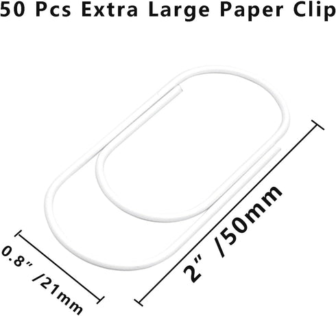 Large Paper Clips, Jumbo Paper Clip, 2 inch / 50mm, Smooth, Cute, 50 Pack (White)...