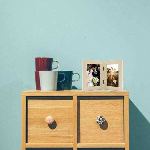 Golden State Art, 4x6 Double Picture Frame Vertical Hinged Photo Frame 2 Opening Folding Family Frames Collage, with Real Glass (4x6, Beige, 1-Pac...