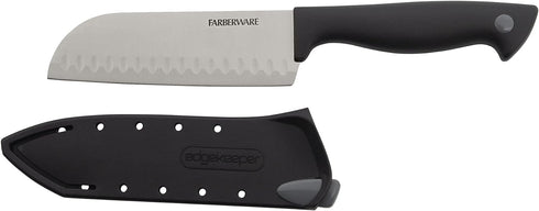 Farberware Edgekeeper 5-Inch Santoku Knife with Self-Sharpening Blade Cover, High Carbon-Stainless Steel Kitchen Knife with Ergonomic Handle, Razo...