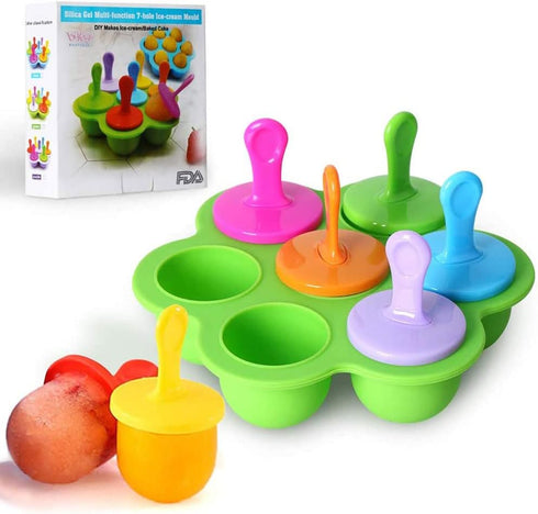 Mini Silicone Popsicle Mold, 7-cavity DIY Ice Pop Mold with Colorful Plastic Sticks, Popsicle Makers for Egg Bites, Lollipop and Ice Cream Mould, ...