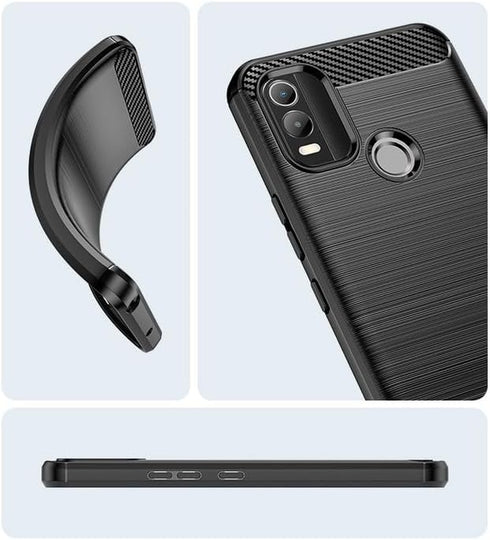 for Nokia C21 Plus Case with HD Screen Protector, Upgraded Non-Slip Shock-Absorption Flexible TPU Carbon Fiber Bumper Soft Rubber Protective Phone...