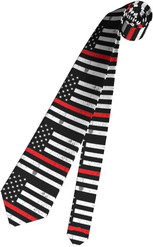 Red Line Mens Tie Firefighter Red Line American Flag Necktie,Fun Print Woven Slim Neck Ties for Men...