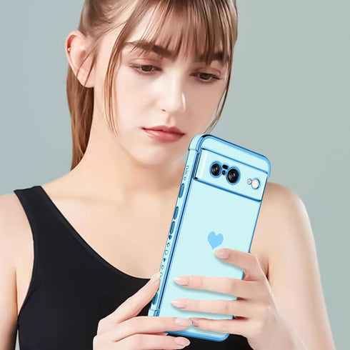 KANGHAR Compatible with Google Pixel 8 5G Case for Women Girl, Plating Edge Cute Love Heart Soft TPU Bumper with 4 Corners Shockproof Protection P...