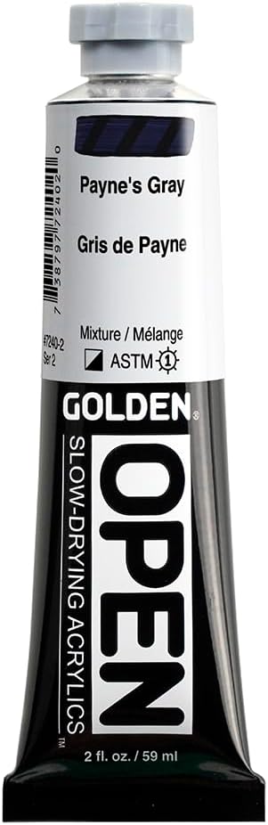 OPEN Slow-Drying Acrylics by GOLDEN, Payne's Gray, 2 fl oz. tube, Professional Acrylic Paint, Semi-Opaque...