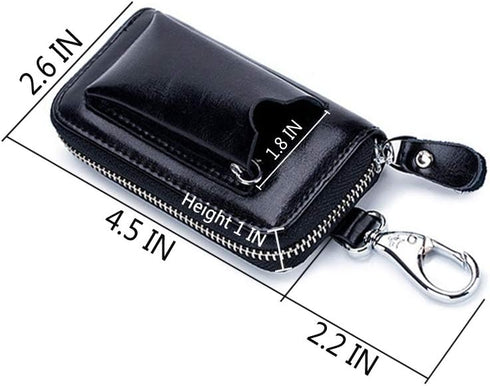 Car key Case Leather Pocket Key Organizer Case Smart Key Chain Remote Key Metal Hook Key Ring Zip Wallet Card Holder...