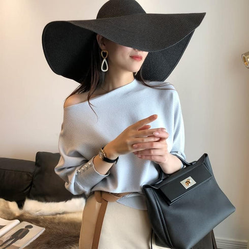 Women's Ridge Wide Floppy Brim Summer Hat Large Brimmed Garden Beach Sun Hat Big Summer Sun Hat Straw Cap Party Garden Travel Black...