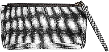 Crystal Zipper Change Purse Wallet,Bling Rhinestone Wallet,Double-sided crystal diamond Zip Coin Pouch,Travel Purse For ID Case(Silver)...