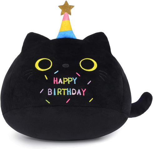Black Cat Plush, 13.7" Cat Stuffed Animal, Soft Cute Cat Plushie, 3D Cat Shape Design Pillow for Boys Girls, Sofa Bedroom (Birthday Cat)...