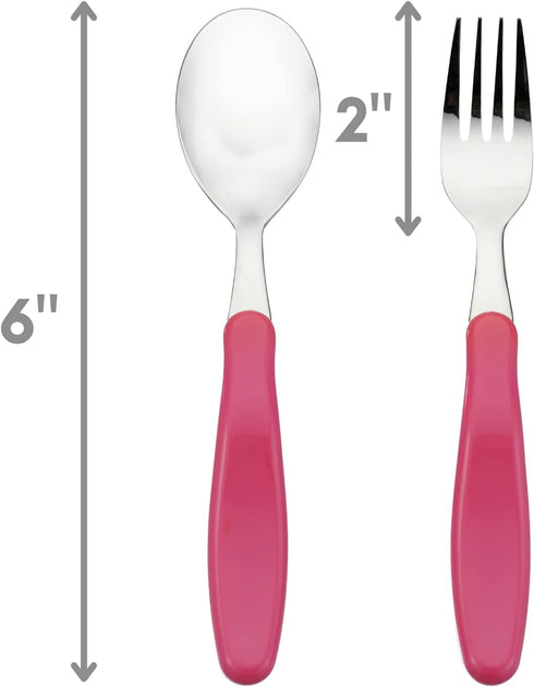 Innobaby Din Din Smart EZ Grip Spoon and Fork with Carrying Case, Utensil Set for Kids and Toddlers, BPA Free (Pink)...