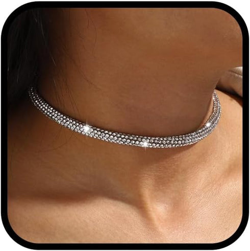 CLOACE Rhinestone Choker Necklace Sparkle Glitter Necklaces Crystal Diamond Row Choker Party Prom Neck Jewelry for Women...